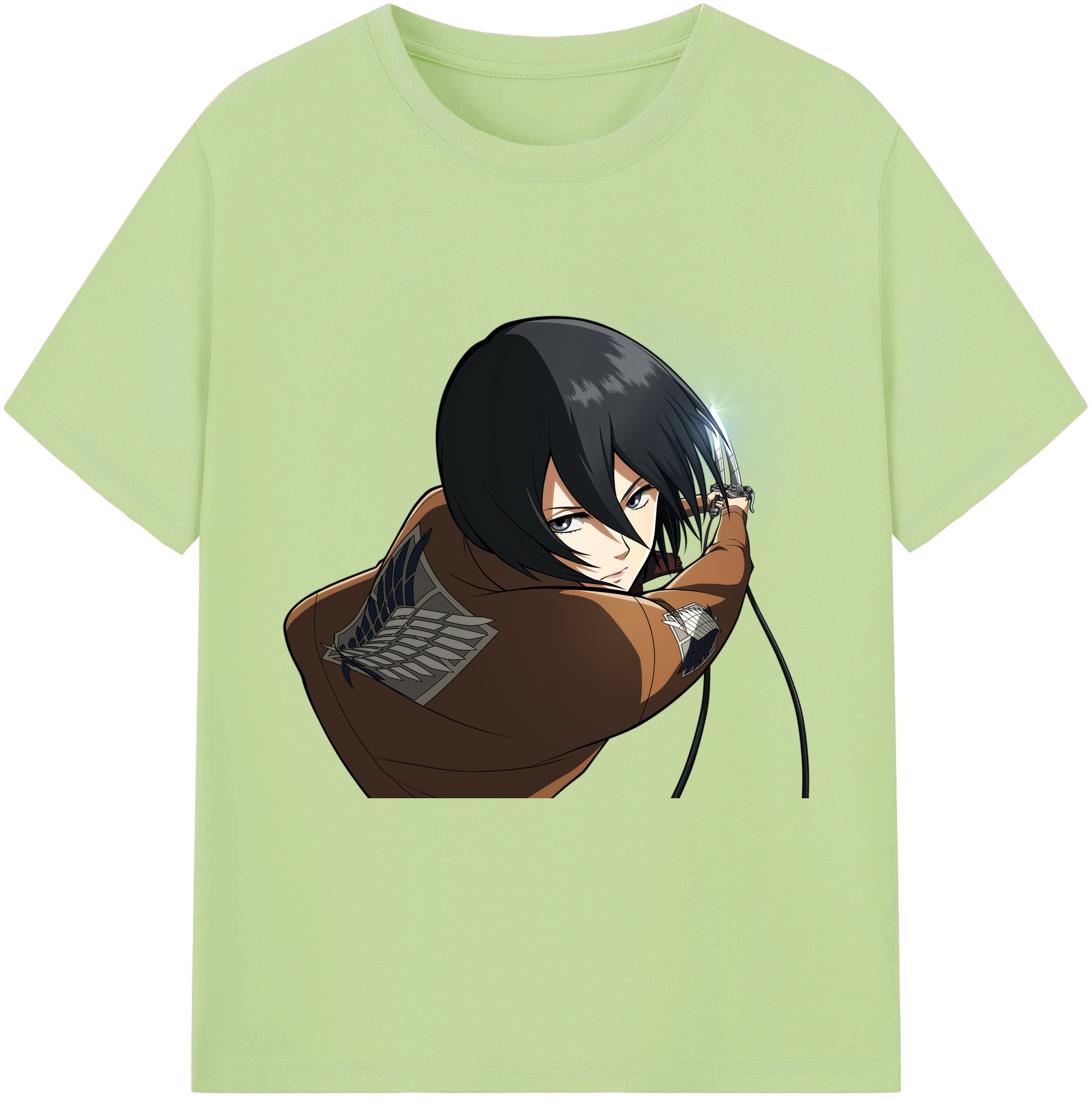 （画像用） 進撃の巨人 ミカサ·アッカーマン Attack on Titan Mikasa Ackerman 綿100％半袖Tシャツ（フロントプリント）